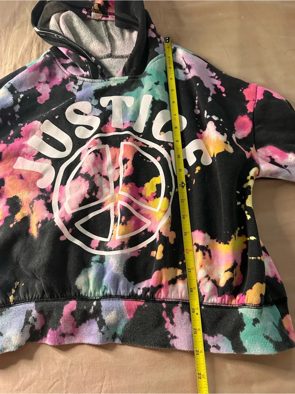 Justice | Girls' Black Baggy Tie-Dye Peace Logo Hoodie | Size Large